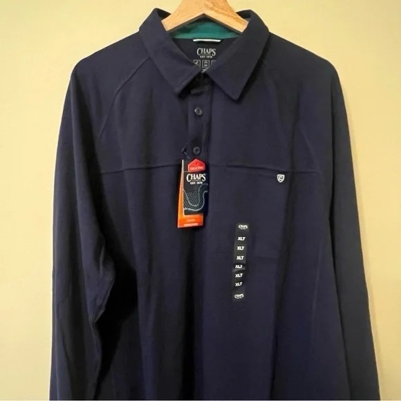 Chaps XLT Navy Blue Long Sleeve Polo Shirt - Picture 3 of 7